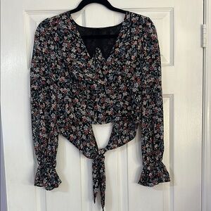 Floral Black and Red Women's Tie Back Top